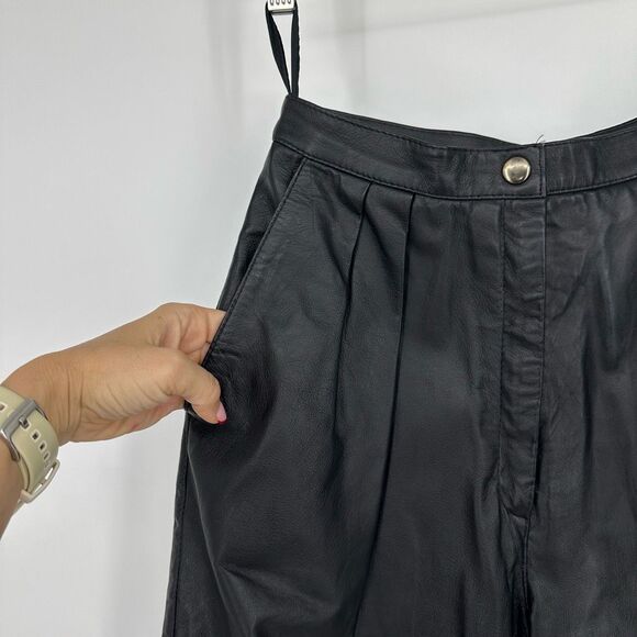 Vintage 90s Womens Pleated Leather Pants Tapered Waist 26” Grunge Minimalist - Picture 14 of 15